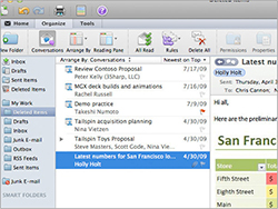 Conversations: Condense long e-mail threads under a single subject.